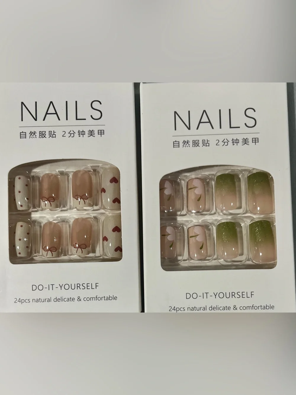8 Pack- Do-It-Yourself Press-On Nail Set - Assorted Neutral & Pink Designs